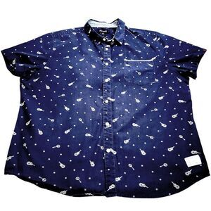 Adam Levine Guitar Print blue Short Sleeve Button-Up Shirt